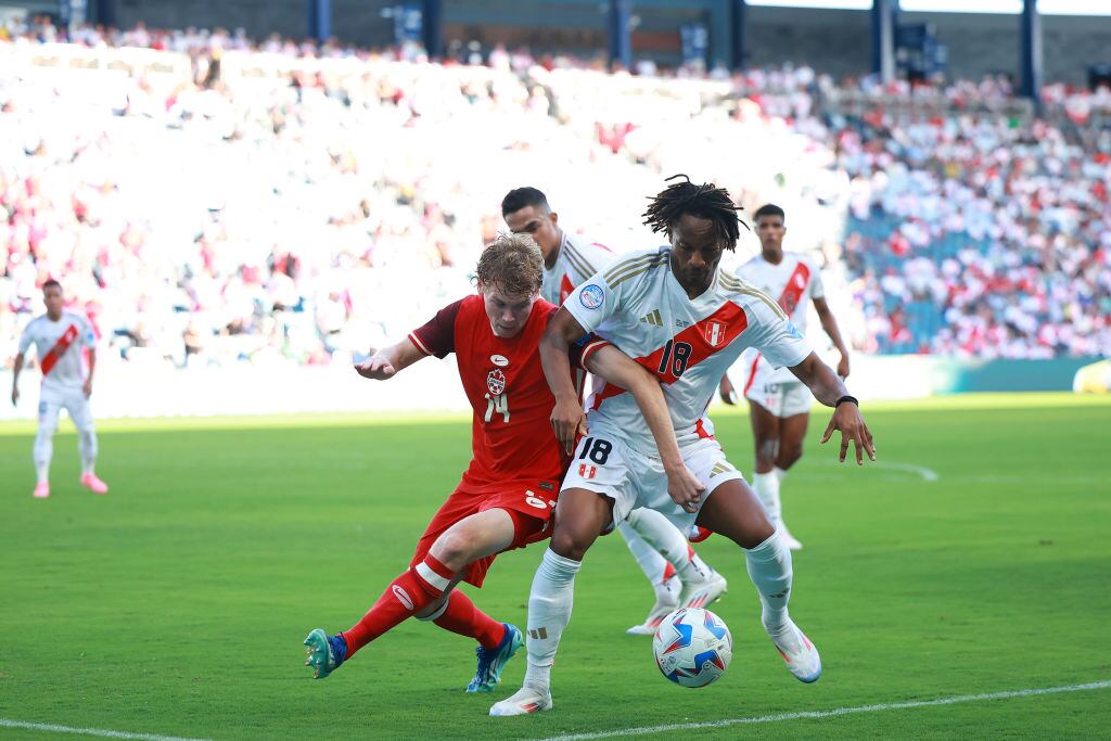 Jacob Shaffelburg y Andre Carrillo, CONMEBOL Copa América 2024. Foto: Hector Vivas/Getty Images