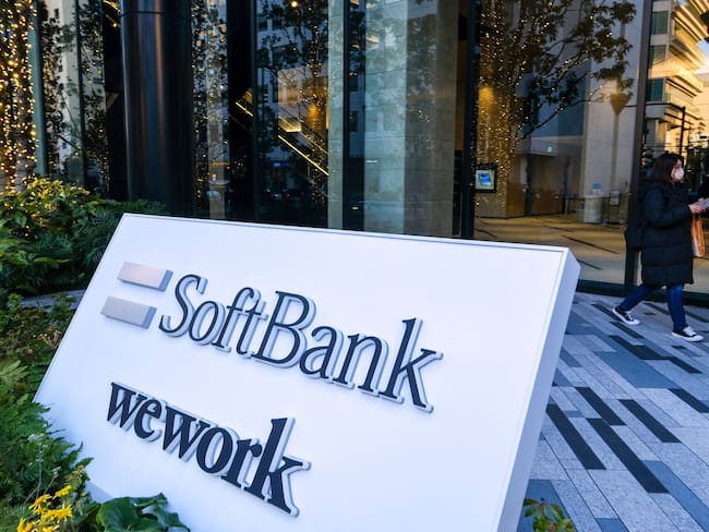 Entrance signage outside the building where the SoftBank Group headquarters is located is seen in Tokyo on February 8, 2022. (Photo by Kazuhiro NOGI / AFP) (Photo by KAZUHIRO NOGI/AFP via Getty Images)