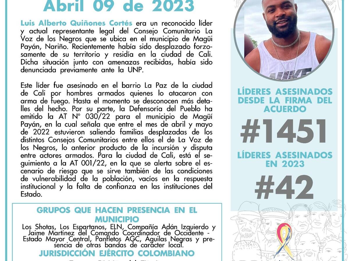 Ofrecen recompensa para esclarecer asesinato del líder social Luis Alberto Quiñones