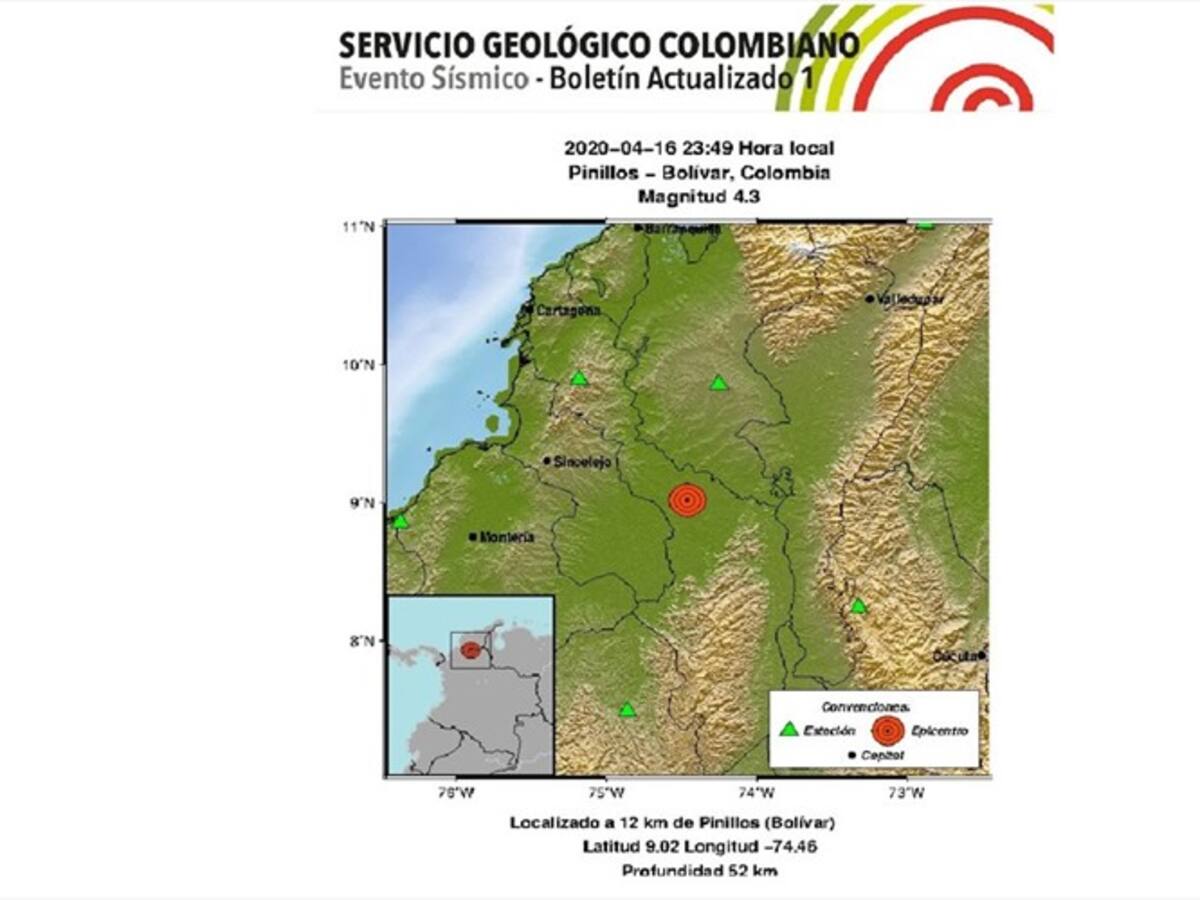 Volvió a temblar: Sismo de 4,3 se registró en Pinillos, Bolívar