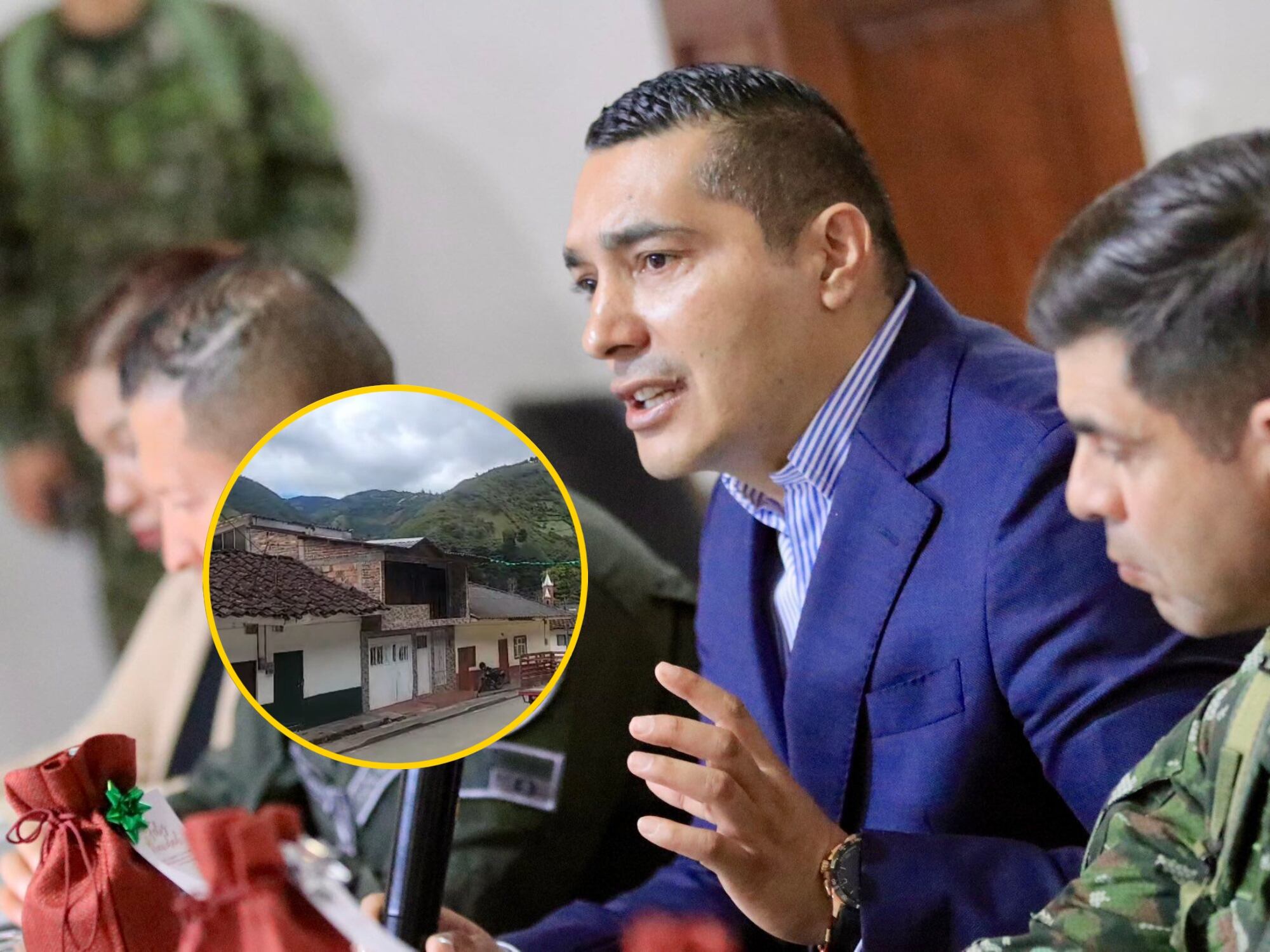 Octavio Guzmán, gobernador del Cauca. En el círculo, La Vega, Cauca. Fotos: suministradas.