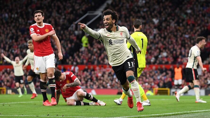 Mohamed Salah celebrando su gol ante el Manchester United en Old Trafford. Foto: Michael Regan/Getty Images