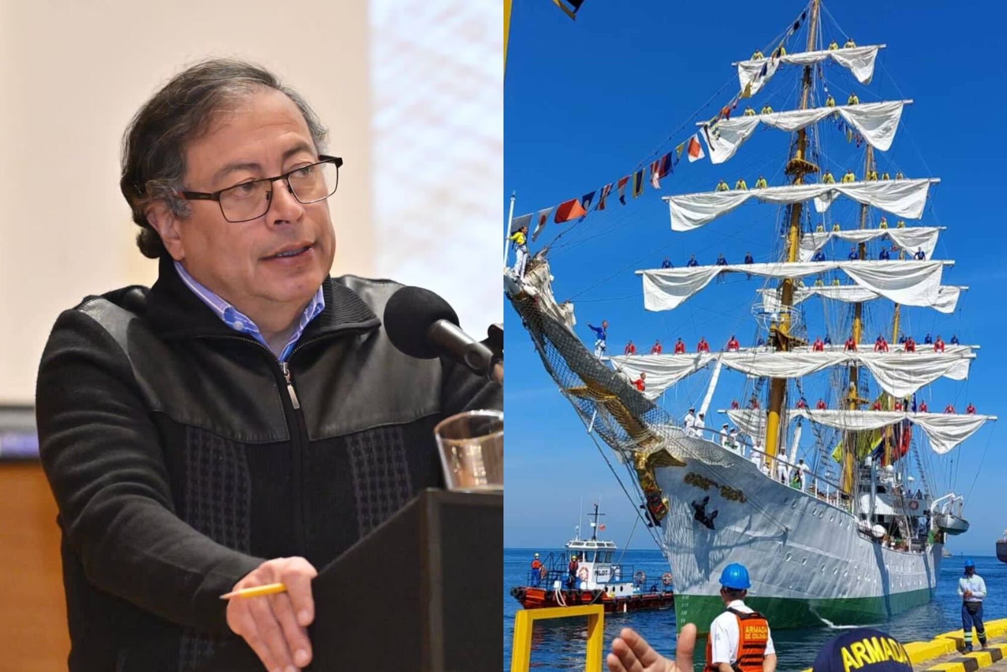 Gustavo Petro y Buque Gloria | Fotos: Presidencia y W Radio