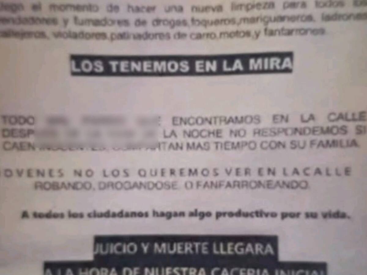Panfleto de limpieza social genera alarma en Mistrató