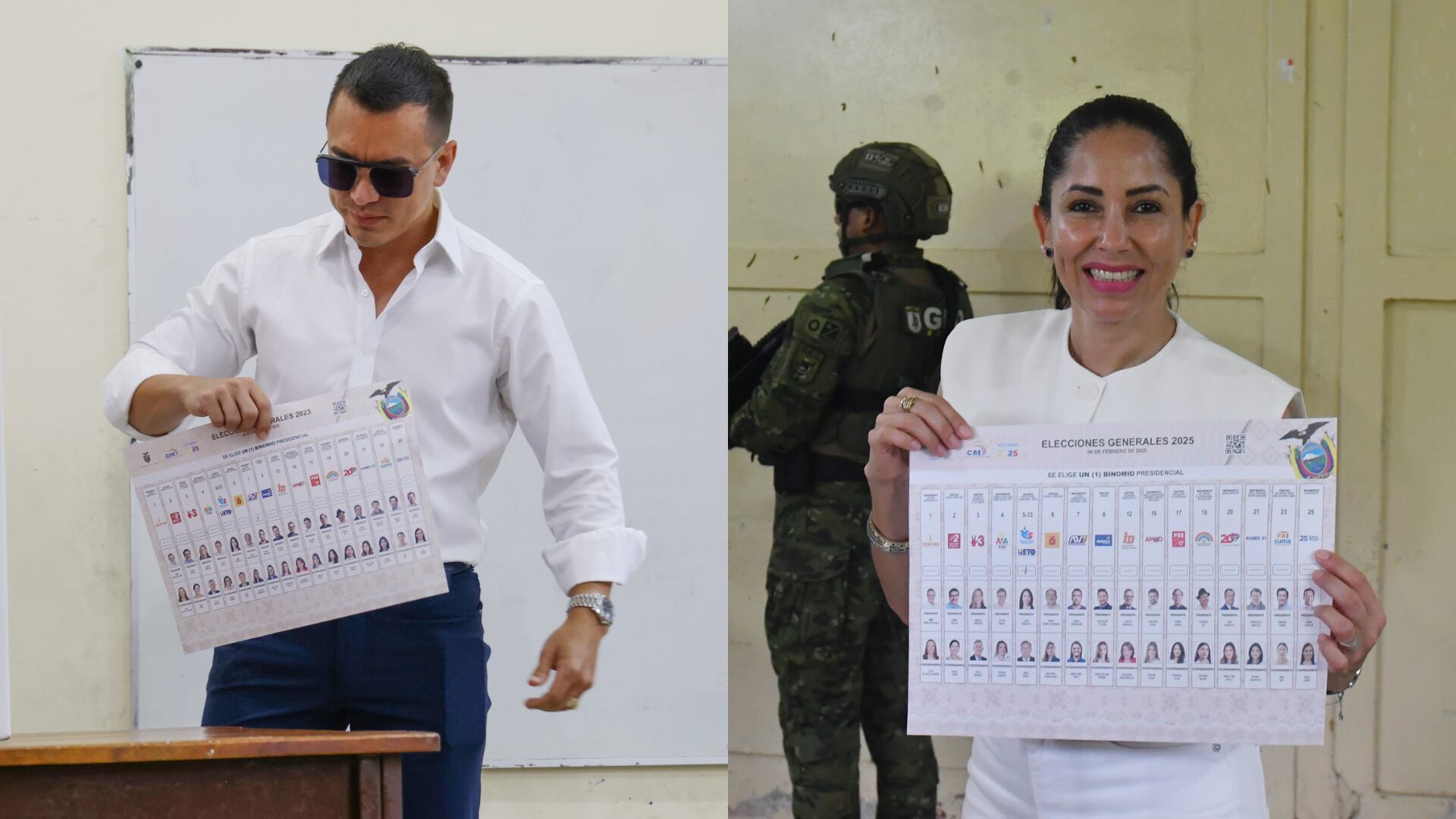 Luisa González. FOTO: Vicente Palacios/Getty Images - Daniel Noboa. FOTO:Franklin Jacome/Getty Images