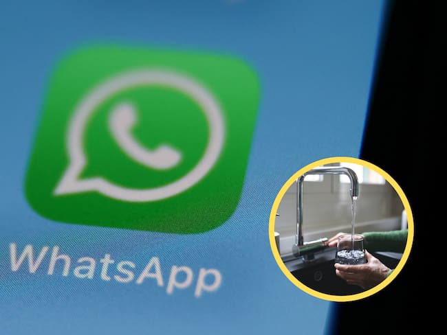 Aplicación de mensajería instantánea, WhatsApp. En el círculo, imagen de una persona llenando un vaso con agua de la llave (Fotos vía GettyImages)