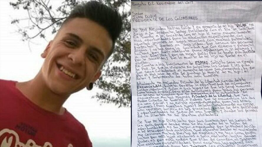 Esta es la carta que le envió la mamá de Dilan Cruz al presidente Duque. Foto:
