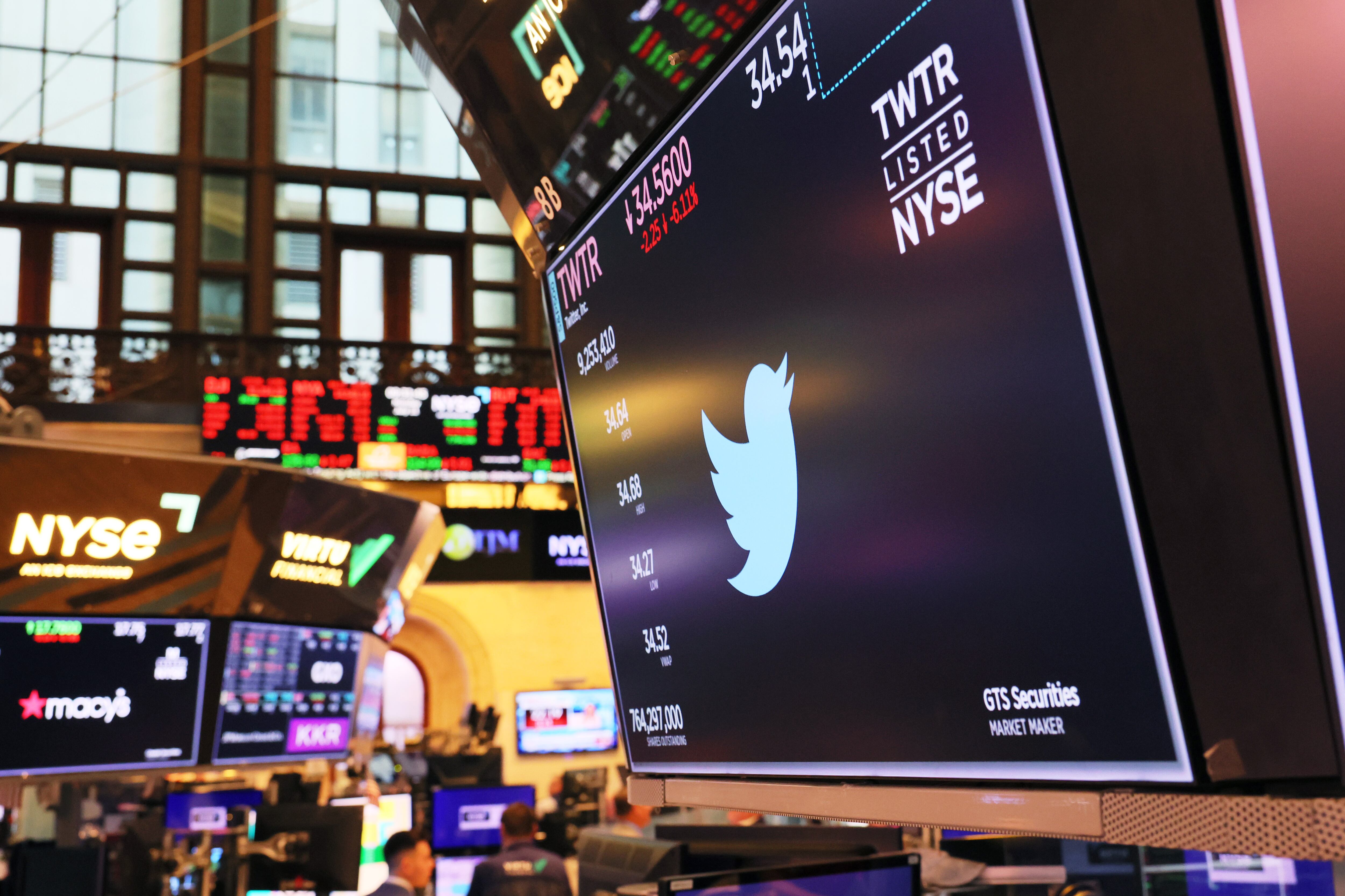 Logo de Twitter es visto desde el New York Stock Exchange. (Photo by Michael M. Santiago/Getty Images)