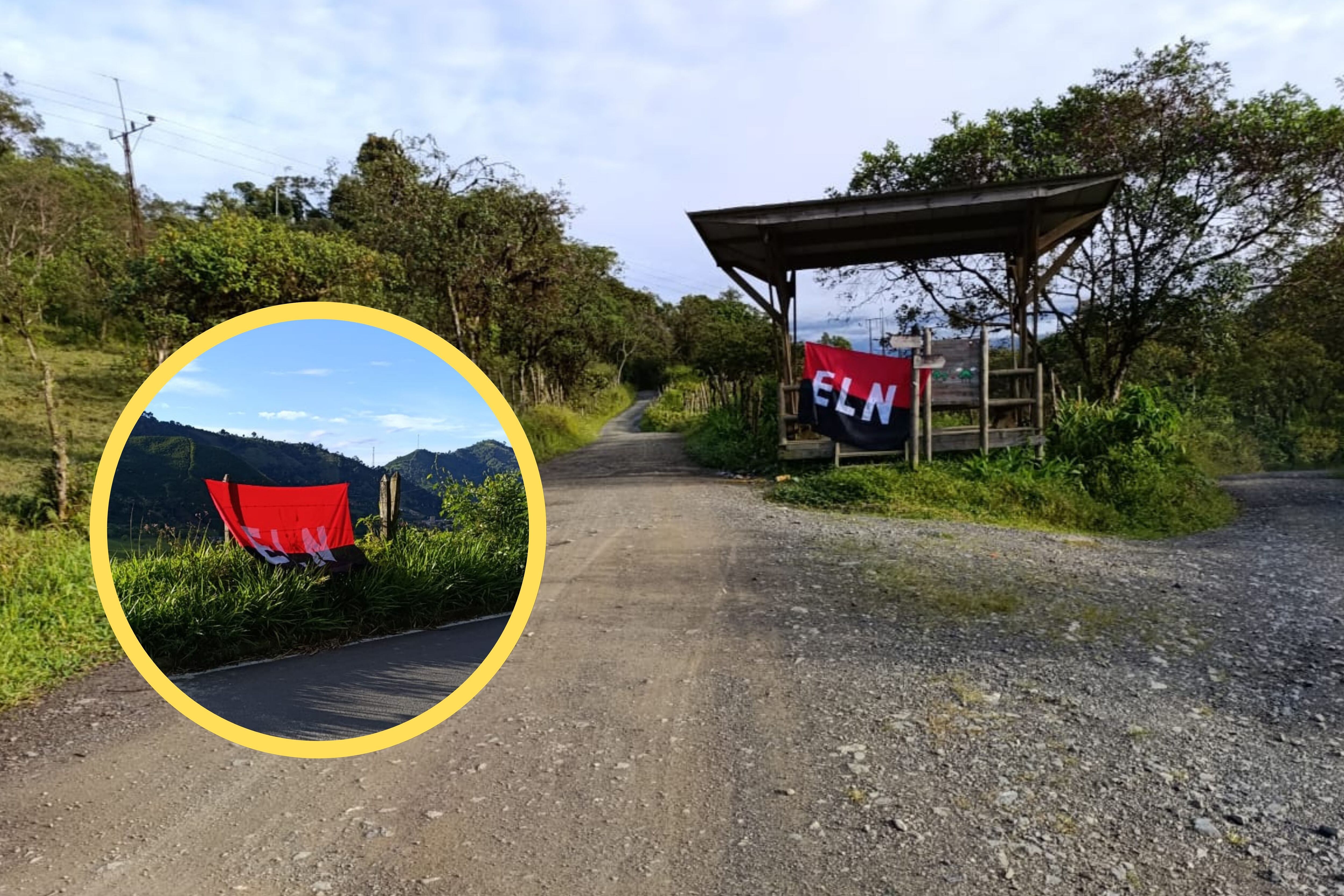 Banderas del ELN en Risaralda. Foto: Suministrada