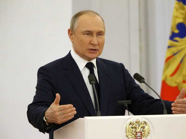 MOSCOW, RUSSIA - ARRIL 26: (RUSSIA OUT) Russian President Vladimir Putin attends a meeting with Beijing 2022 Winter Olympic Games medalists and paralympic athlets at the Grand Kremlin Palace, on April, 26, 2022, in Moscow, Russia. (Photo by Contributor/Getty Images)