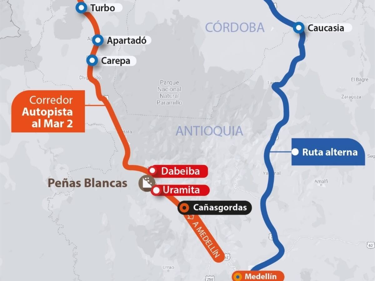Hay cierre total en la vía que conecta a Medellín con el Urabá Antioqueño por derrumbes