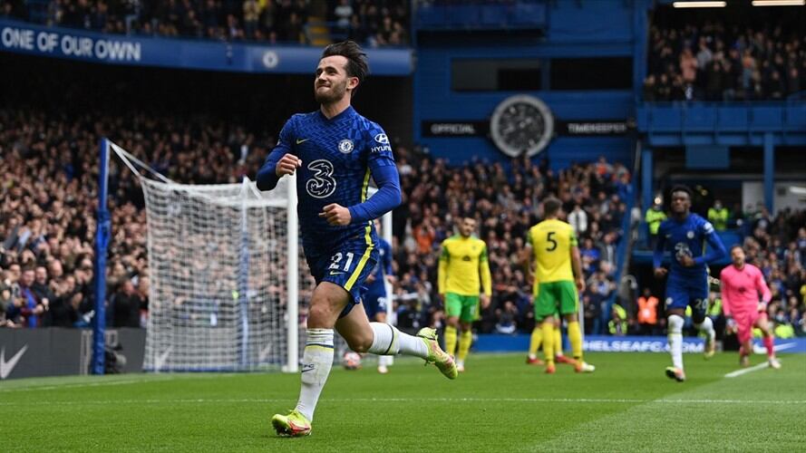 Ben Chilwell anotó en la victoria 7-0 del Chelsea ante el Norwich. Foto: Shaun Botterill/Getty Images