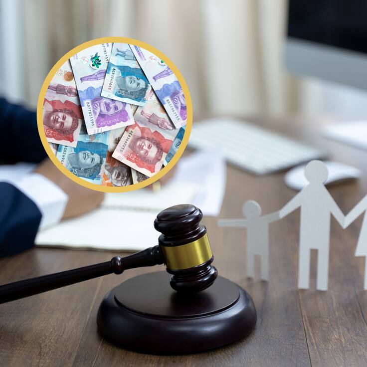Imagen de referencia representando un divorcio familiar ante un juez. En el círculo, dinero colombiano (GettyImages)
