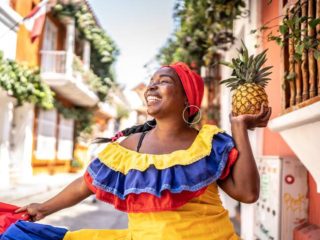 Colombian palenquera looking away contemplating in Cartagena, Colombia