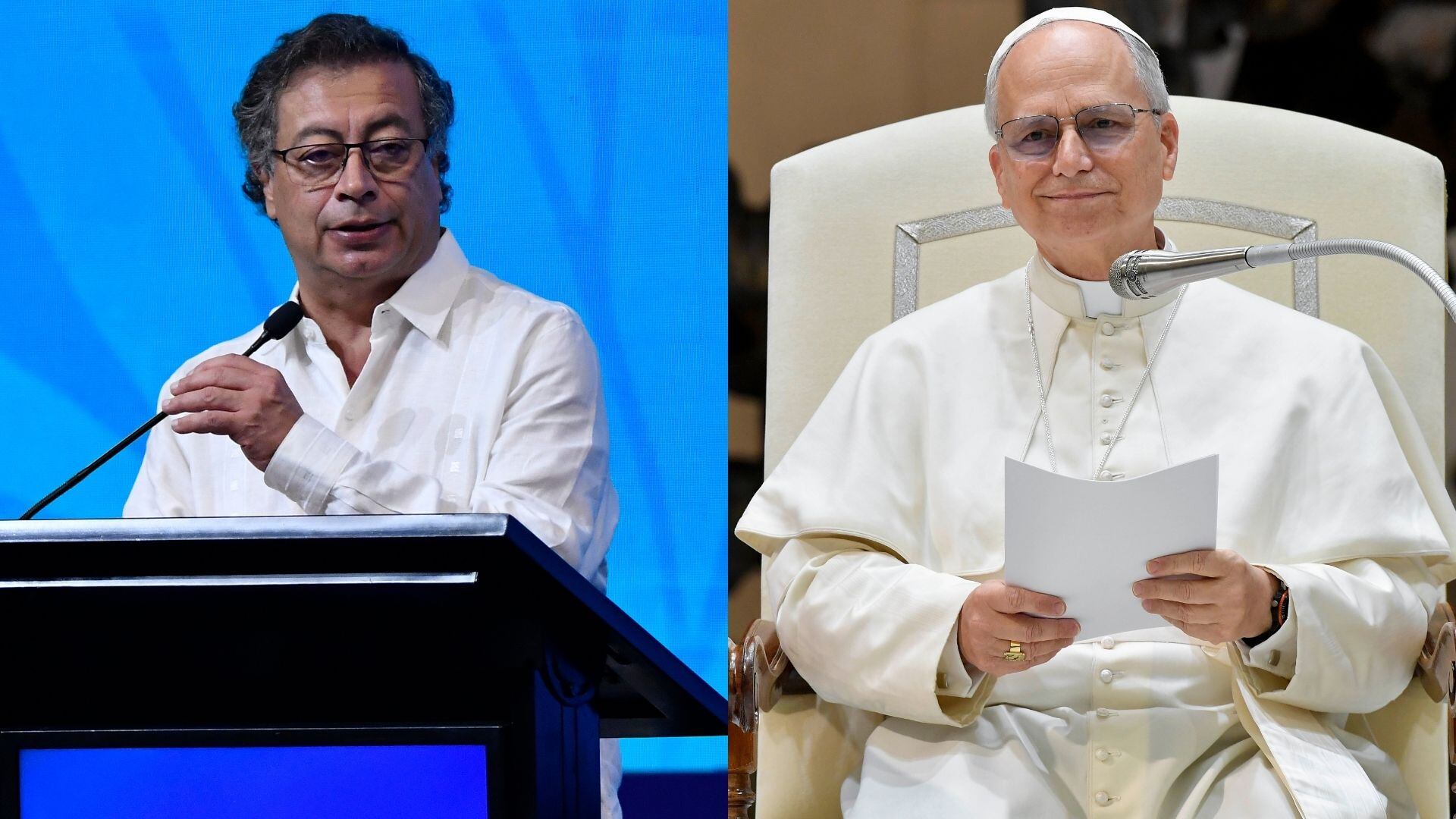 Gustavo Petro. Foto: Gabriel Aponte/Getty Images - León XIV. Foto: Vatican Media via Vatican Pool/Getty Images.