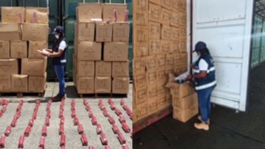 Fueron aprehendidos 25 contenedores con mercancías consistentes en cintas y luces navideña. Foto: DIAN