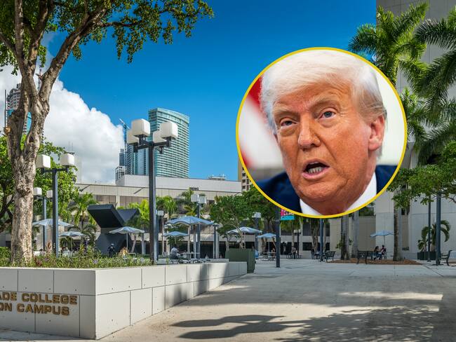 Miami Dade College. FOTO: Getty Images. // Presidente Donald Trump. FOTO: ALLISON ROBBERT/AFP via Getty Images