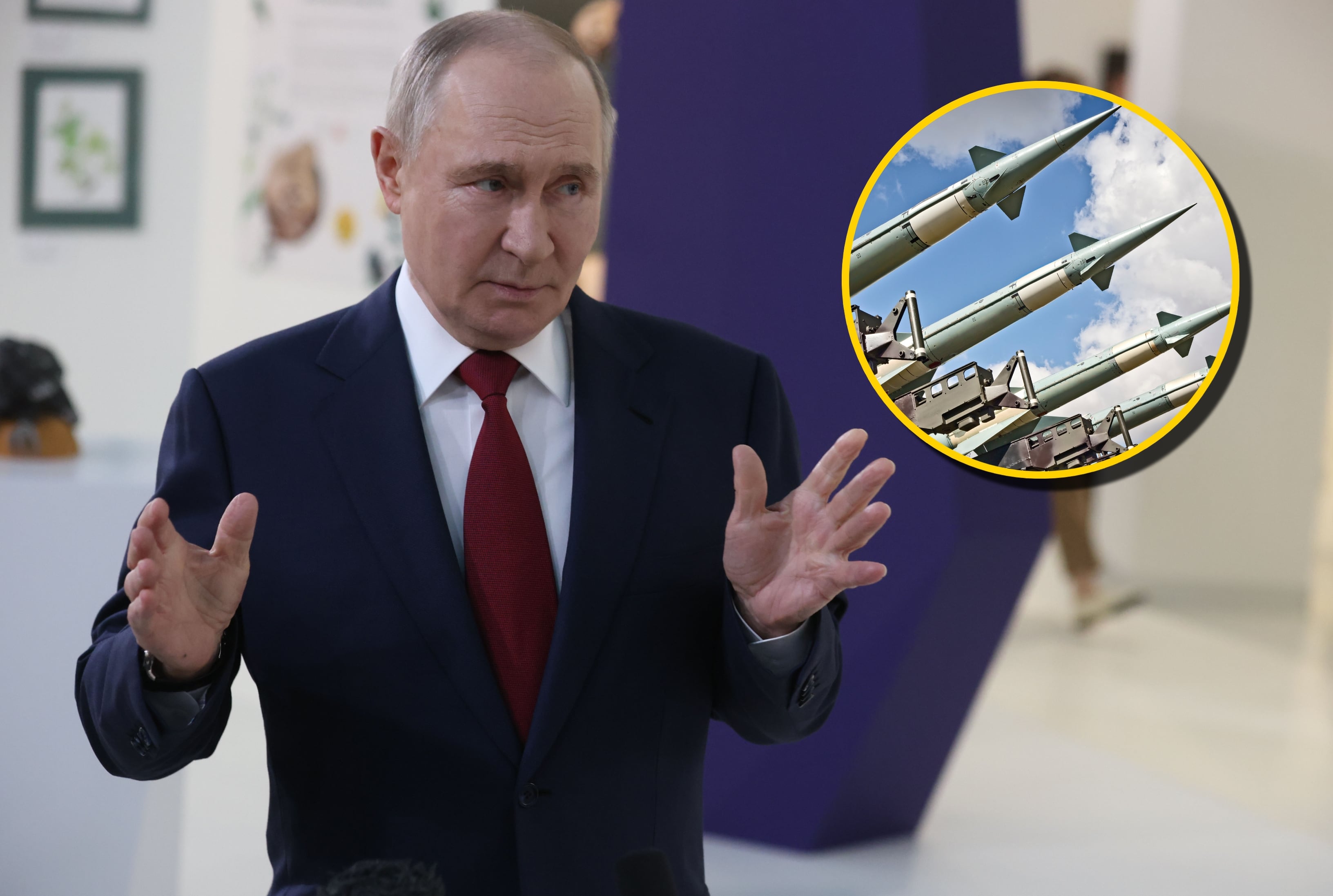 Vladímir Putin y referencia de armamento. Foto: Contributor y ewg3D vía Getty Images.