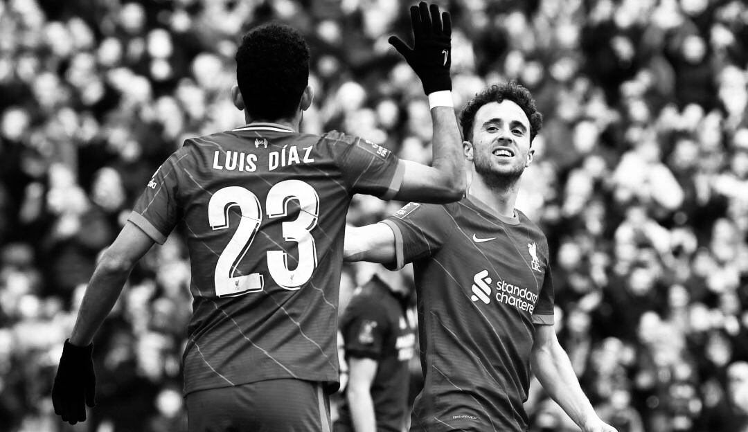 Diogo Jota y Luis Díaz en un partido del Liverpool. Foto: Getty Images / PAUL ELLIS