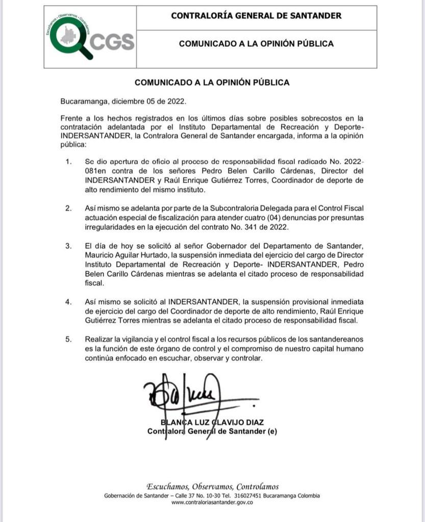 Comunicado de la Contraloría