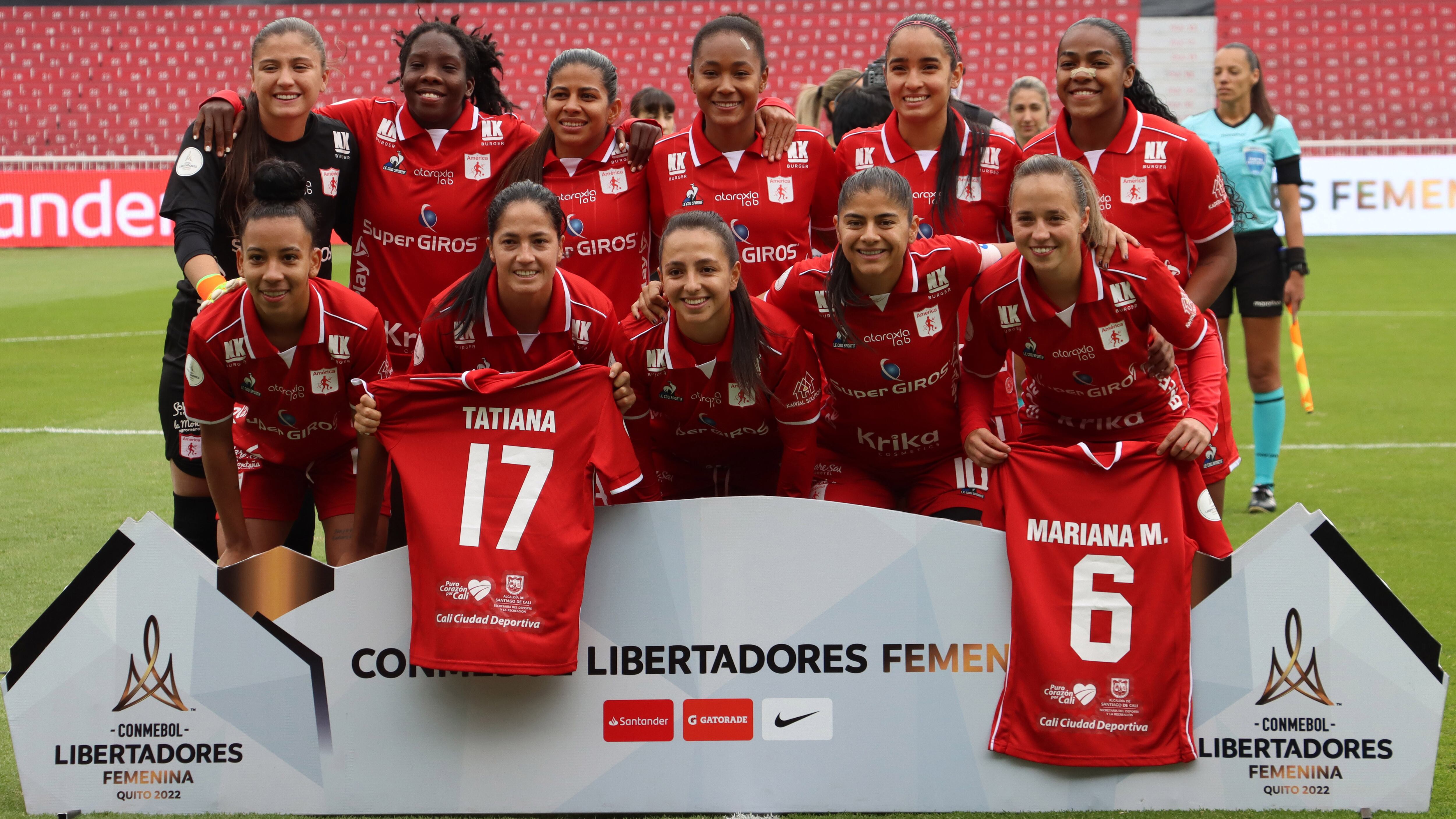 Jugadoras de América de Cali en la Copa Libertadores Femenina. Foto: EFE/ Rolando Enríquez