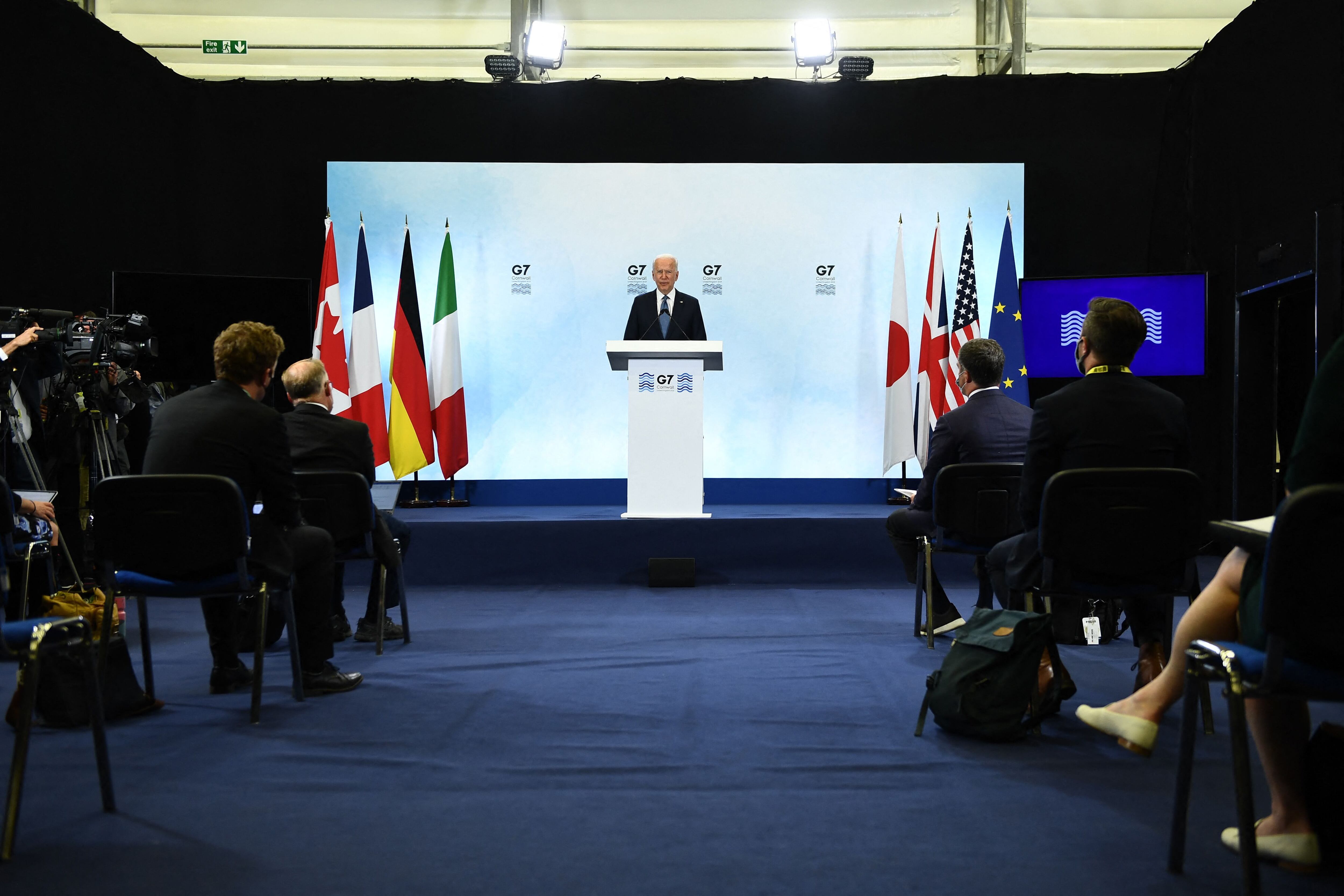 Foto de referencia de Joe Biden, el presidente de Estados Unidos, en reunión con el G7. (Photo by Brendan Smialowski / AFP) (Photo by BRENDAN SMIALOWSKI/AFP via Getty Images)