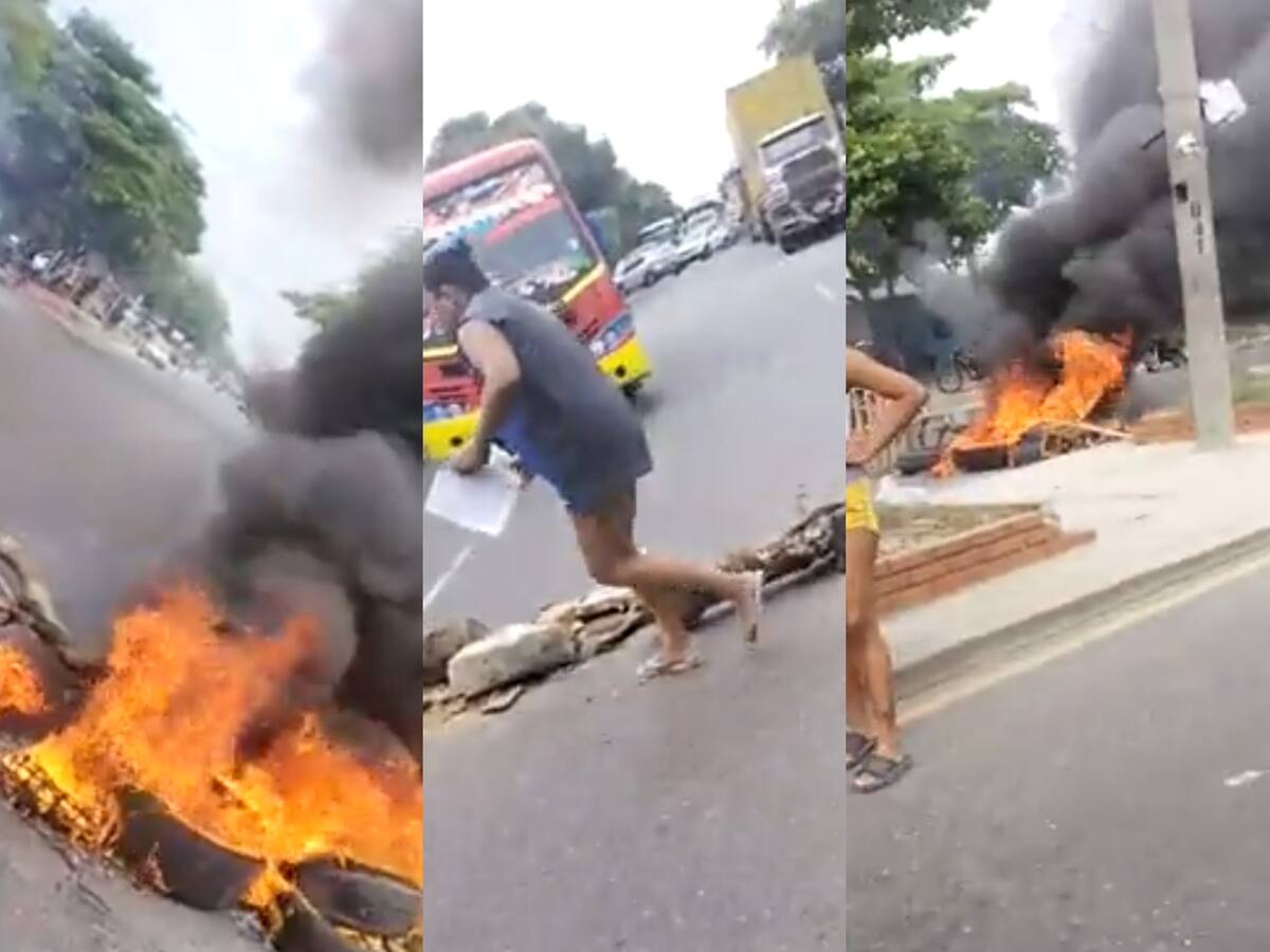 En protesta, usuarios de Air-e cerraron vía que conduce al aeropuerto de Barranquilla