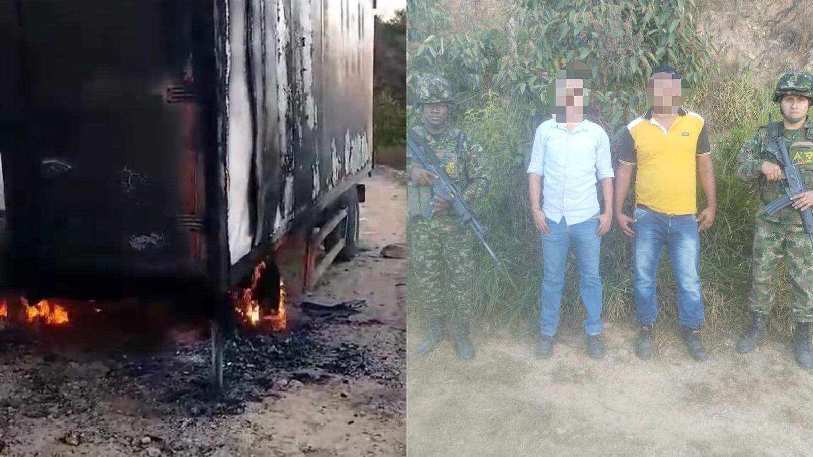Disidencias de las FARC quemaron camión y secuestraron a dos personas.