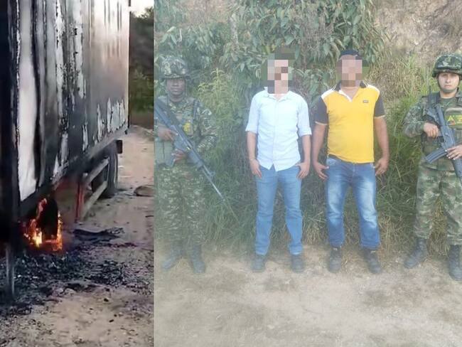 Disidencias de las FARC quemaron camión y secuestraron a dos personas.