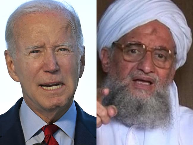 Joe Biden y Ayman al Zawahiri. Foto: Jim Watson-Pool/Getty Images / AFP PHOTO / HO / SITE INTELLIGENCE GROUP