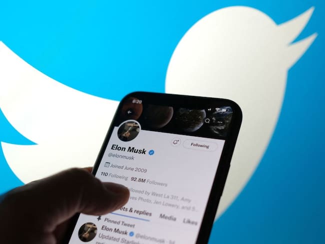 Cuenta de Twitter de Elon Musk y logo de la red social. Foto Chris DELMAS / AFP / Getty Images