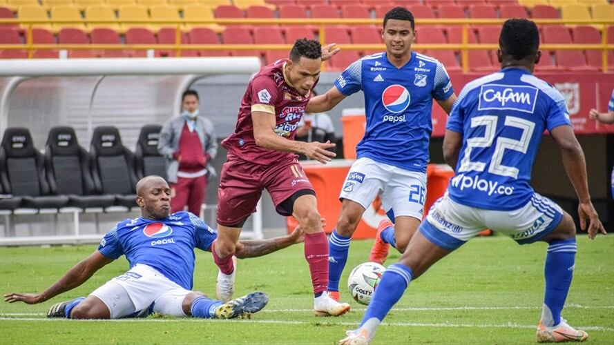 Millonarios y Tolima en la final del fútbol colombiano 2021. Foto: Colprensa - Cortesía Dimayor