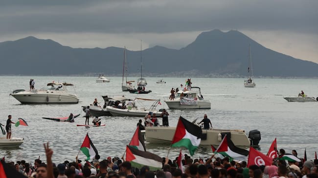 Apoyo Palestino a la Flotilla. Foto: EFE/EPA/MOHAMED MESSARA