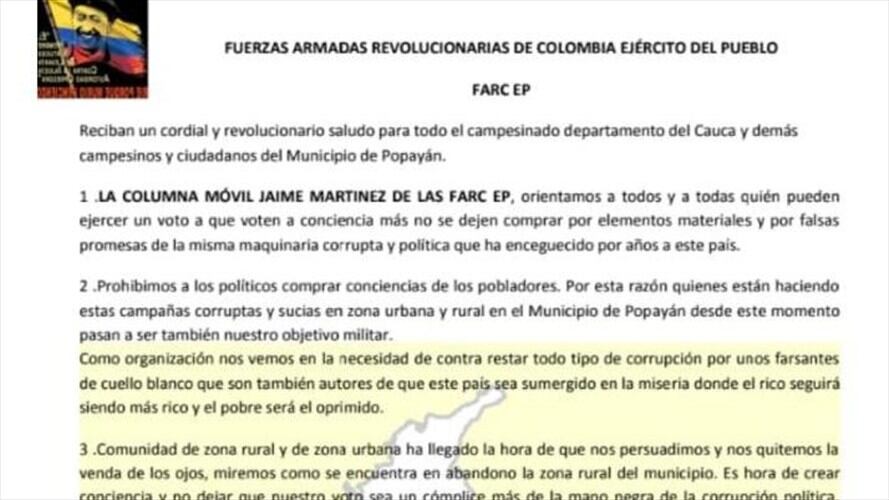 En el texto aparecen los nombres de cinco concejales del municipio de Popayán . Foto: Cortesía Sucesos Cauca
