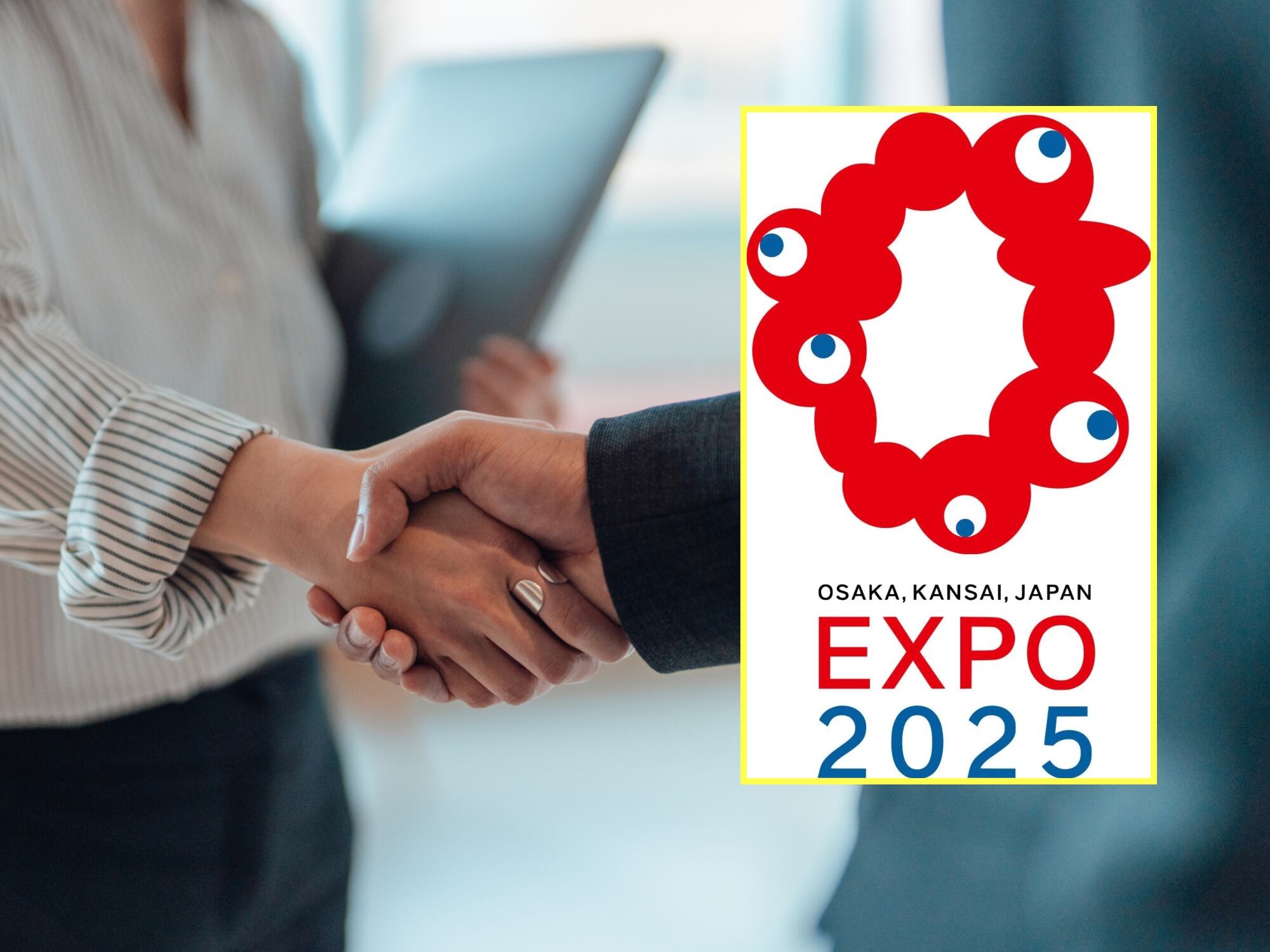 Imagen de referencia y logo de Expo Osaka. Fotos: Getty Images / ProColombia