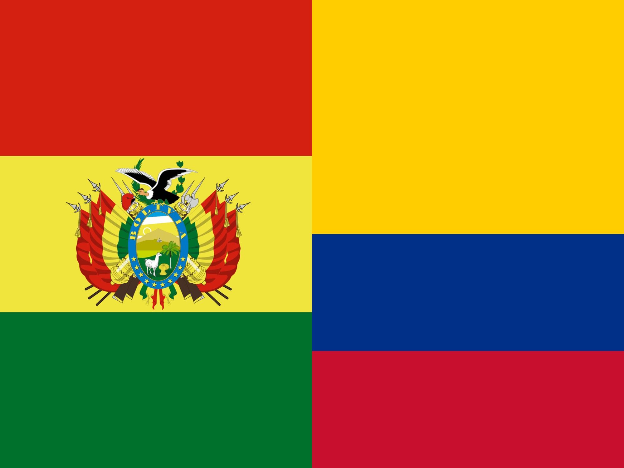 Banderas de Bolivia y Colombia. Foto: Getty Images