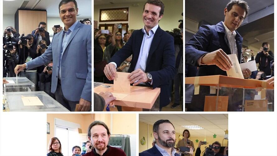 Cinco son los principales candidatos que se enfrentan este domingo en las elecciones generales españolas.. Foto: Agencia EFE