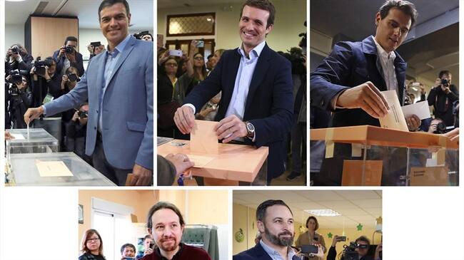 Cinco son los principales candidatos que se enfrentan este domingo en las elecciones generales españolas.. Foto: Agencia EFE