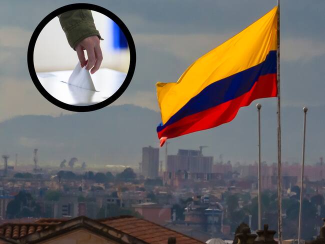 Bandera de Colombia y persona introduciendo su tarjetón en la urna (Fotos vía Getty Images y Colprensa)