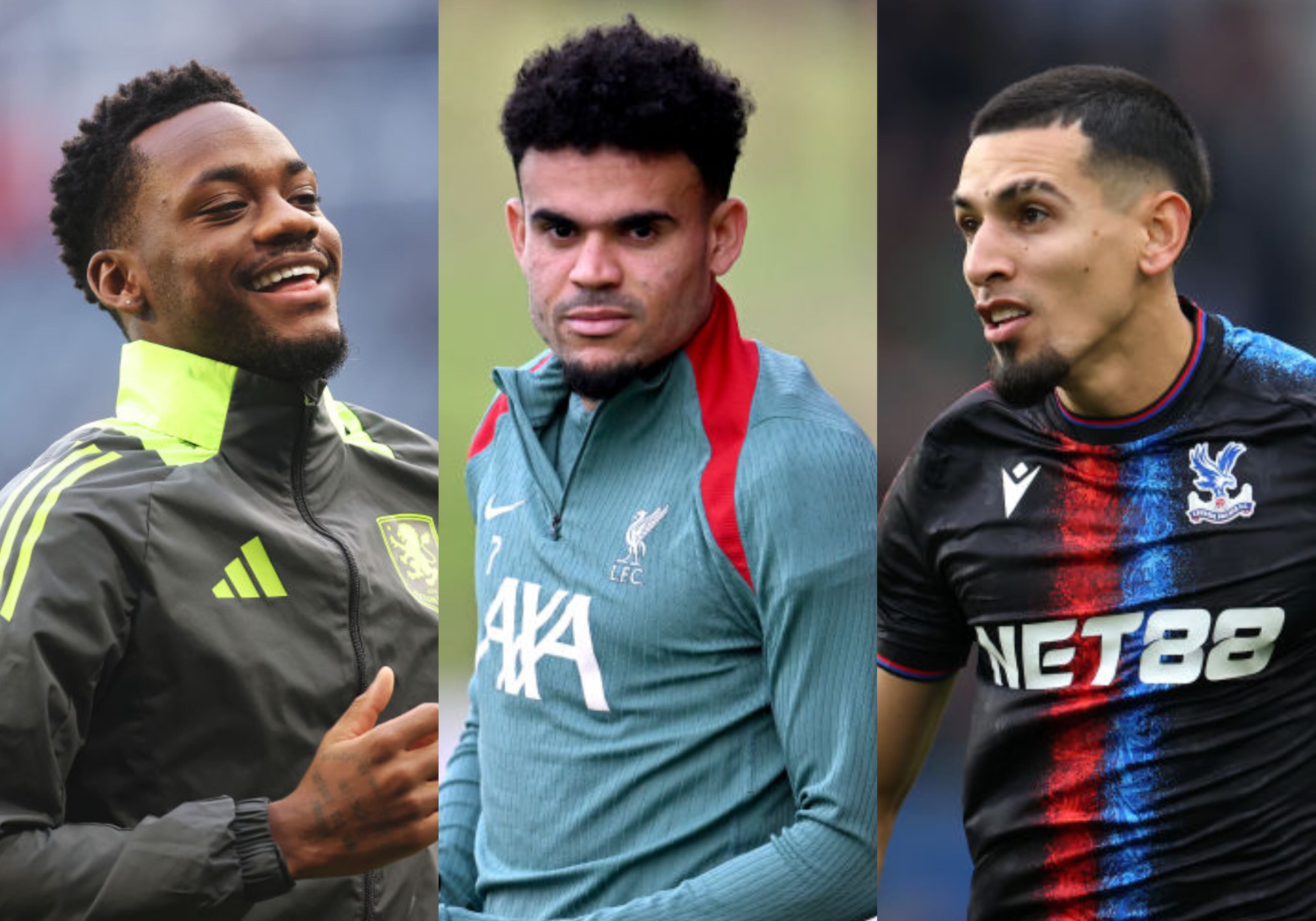 Jhon Jader Durán, Luis Díaz y Daniel Muñoz. Foto: (Photo by Aston Villa/Aston Villa FC via Getty Images) / (Photo by Aston Villa/Aston Villa FC via Getty Images) / (Photo by Alex Pantling/Getty Images)