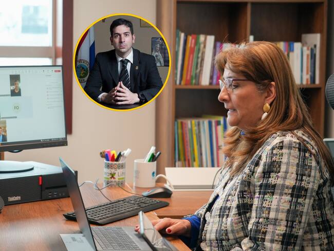 En el círculo, Marcelo Pecci. A la derecha, la ministra de justicia de Colombia, Ángela María Buitrago. Fotos: Suministradas.