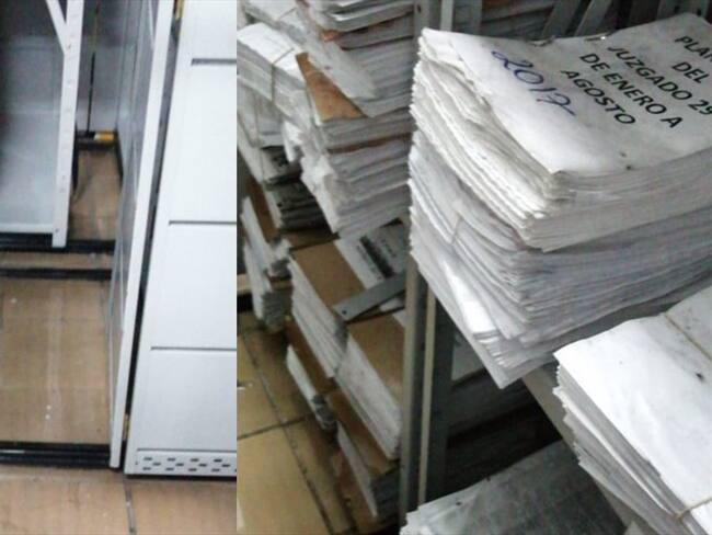 En los juzgados ubicados en la carrera 10 con calle 11 en Bogotá, los expedientes y archivos se mojaron tras las fuertes lluvias. Foto: Laura Palomino