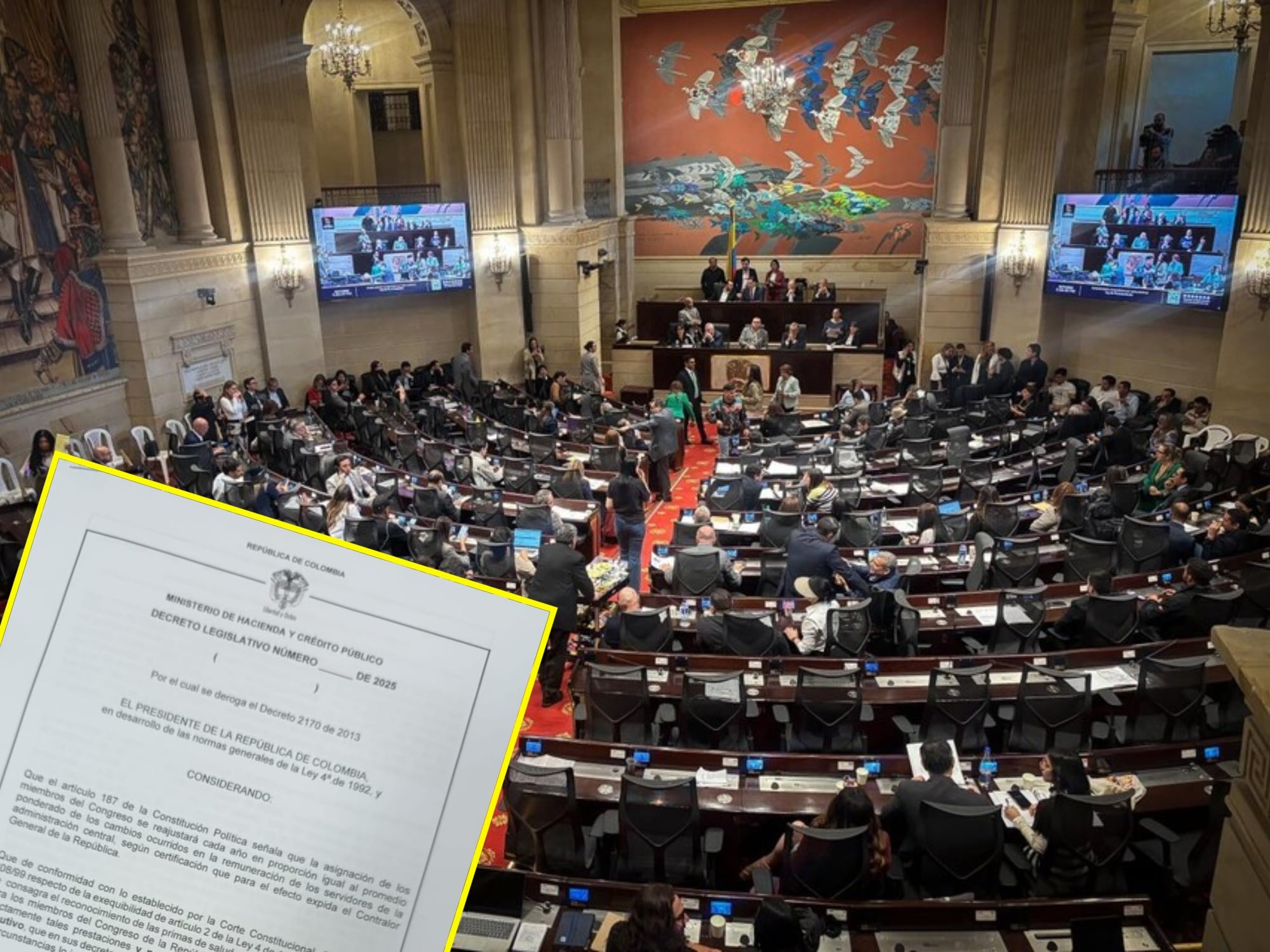 Cámara de Representantes y borrador de decreto. Fotos: (Prensa Senado) / Suministrada