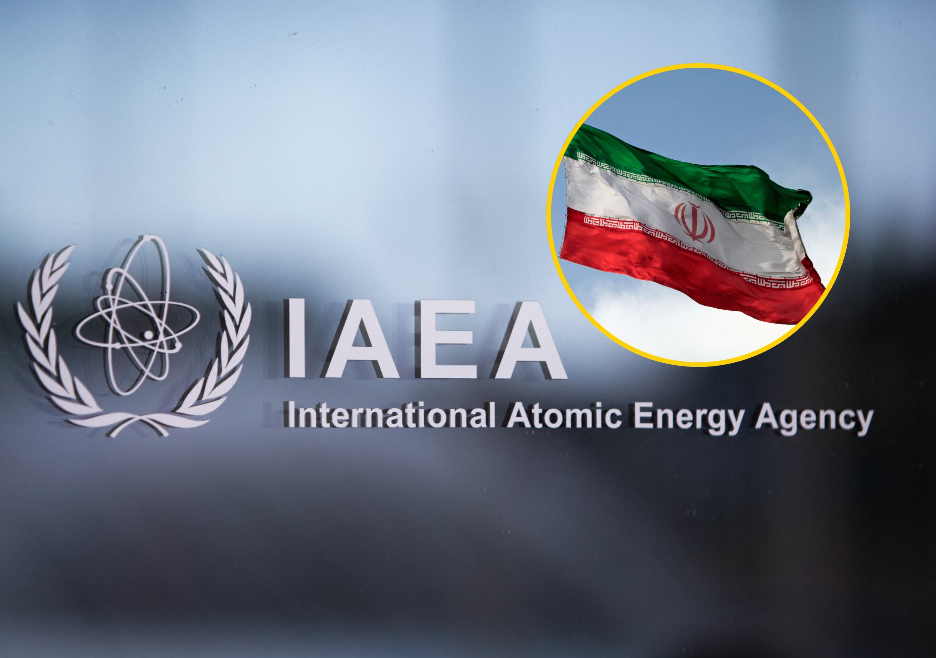 IAEA y bandera de Irán. Foto: Rainer Puster/ ALEX HALADA/AFP via Getty Images.