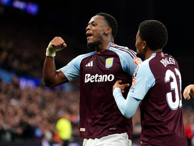 Jhon Jader Durán celebra su gol con Aston Villa en la Champions League. (Photo by David Davies/PA Images via Getty Images)
