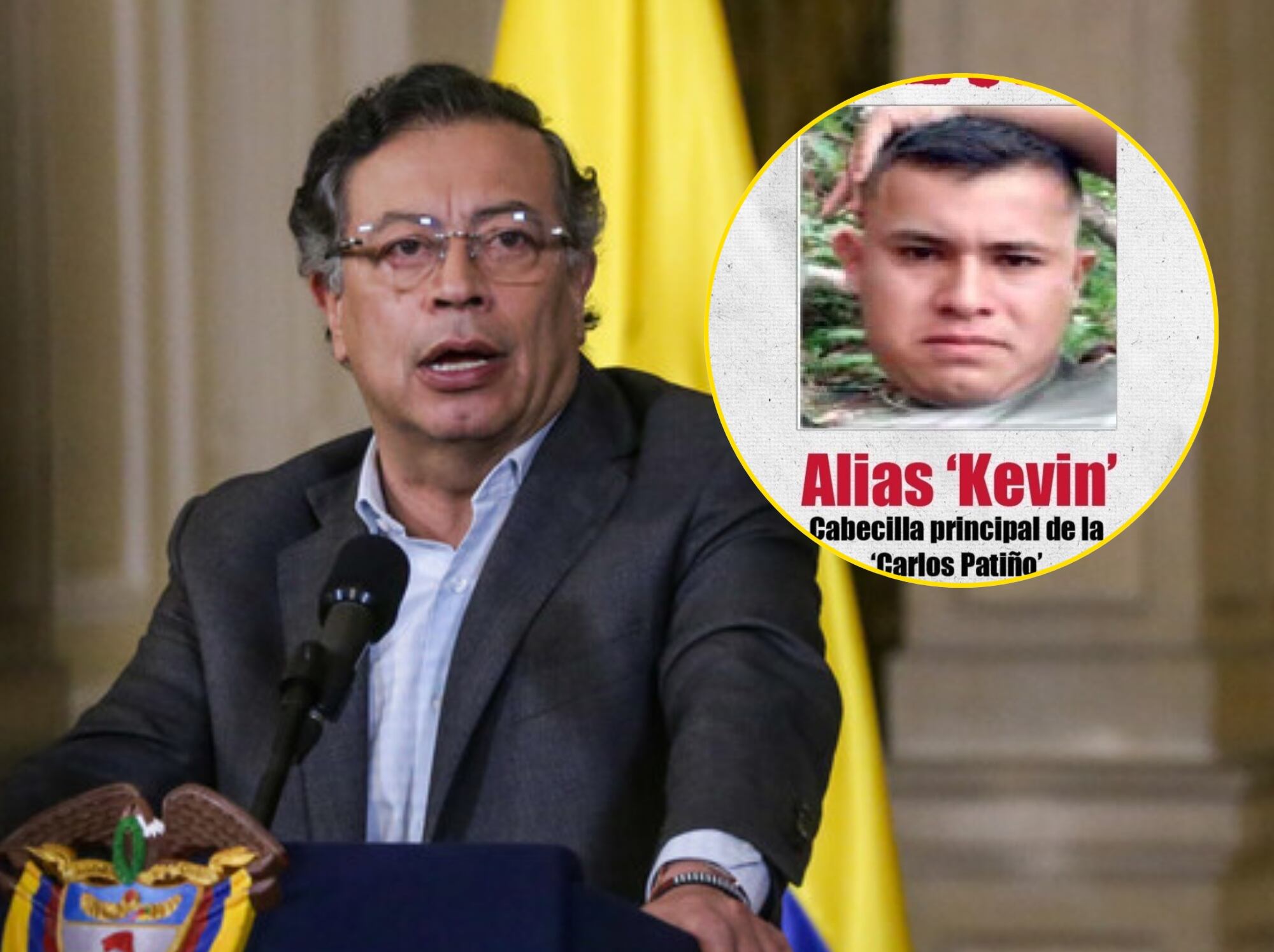 Presidente Gustavo Petro y alias 'Kevin'. Fotos: (Colprensa - Catalina Olaya) / Suministrada