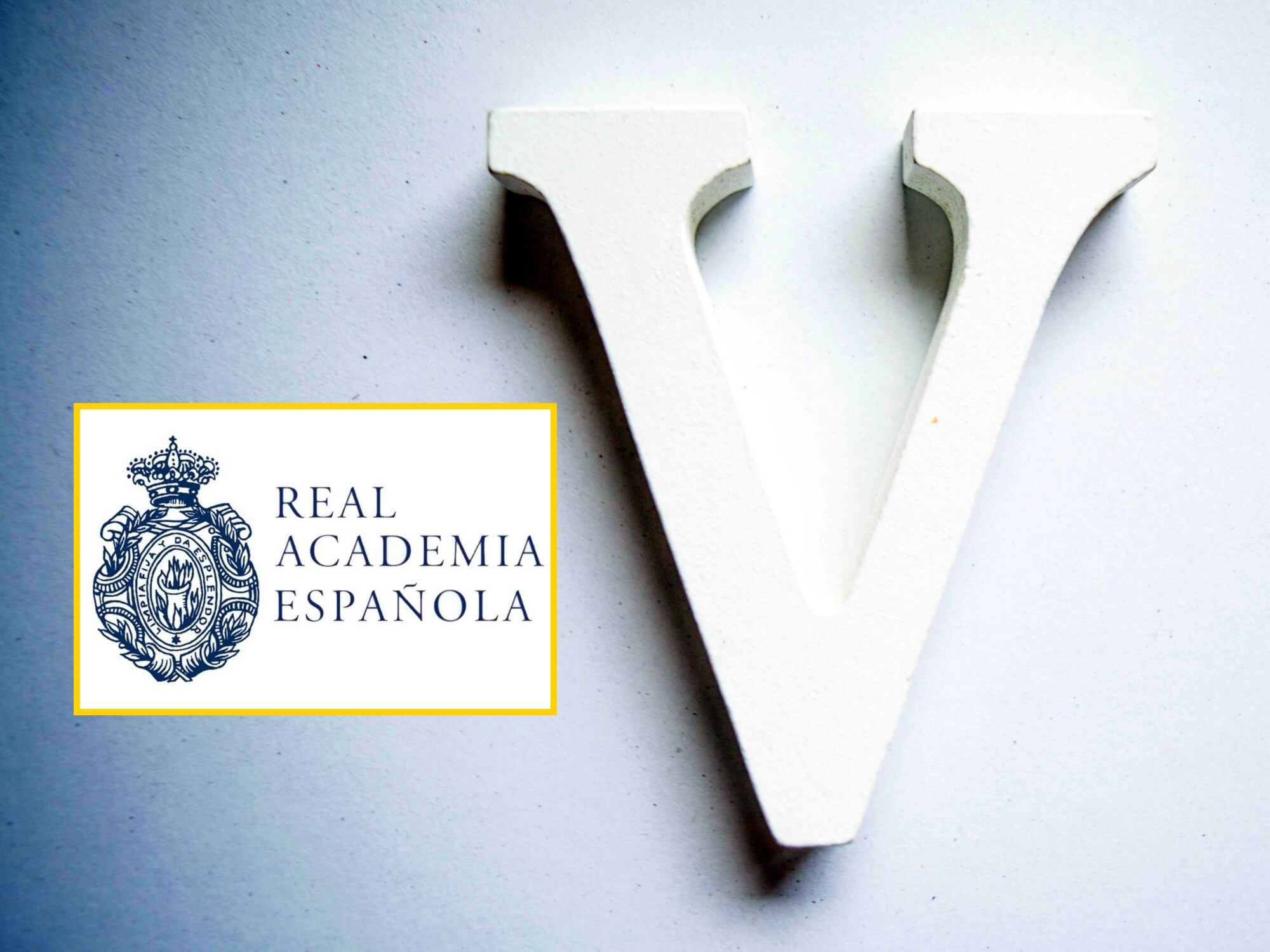 Letra V y logo de la RAE. Fotos: Getty Images y suministrada.
