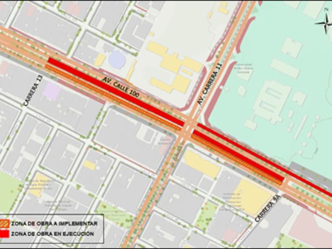 Calle 100 cerrada por tres meses en Bogotá para construcción de Troncal Transmilenio. Foto: Suministrada.