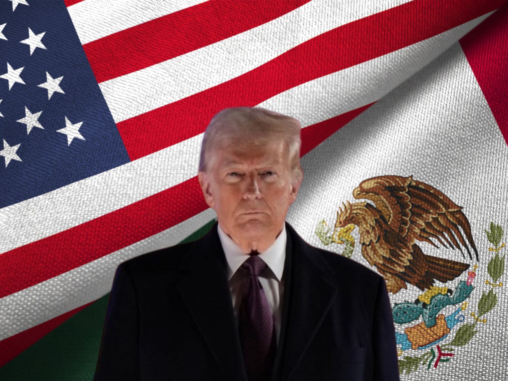 Banderas de Estados Unidos y México. Al frente, Donald Trump. Fotos: Getty Images.