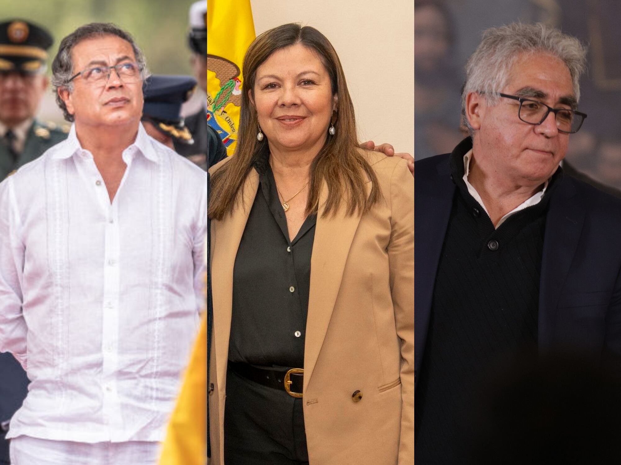 Presidente de la República, Gustavo Petro; la fiscal general de la Nación, Luz Adriana Camargo y el director de la Unidad Nacional de Protección - UNP, Augusto Rodríguez. Fotos: Getty Images y suministradas.